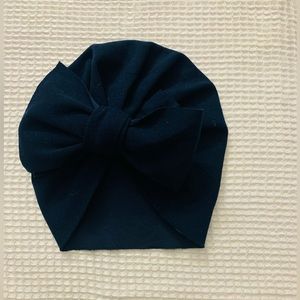 Navy blue headband, bow beanie